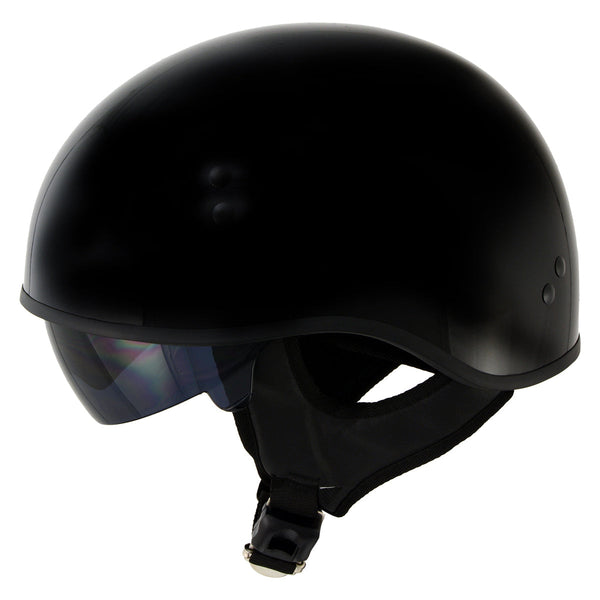 Hot Leathers T72 Black Widow Gloss Black Motorcycle Half Helmet Biker w/ Drop Down Visor