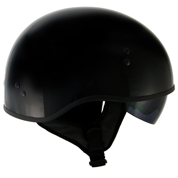 Hot Leathers T72 Black Widow Gloss Black Motorcycle Half Helmet Biker w/ Drop Down Visor