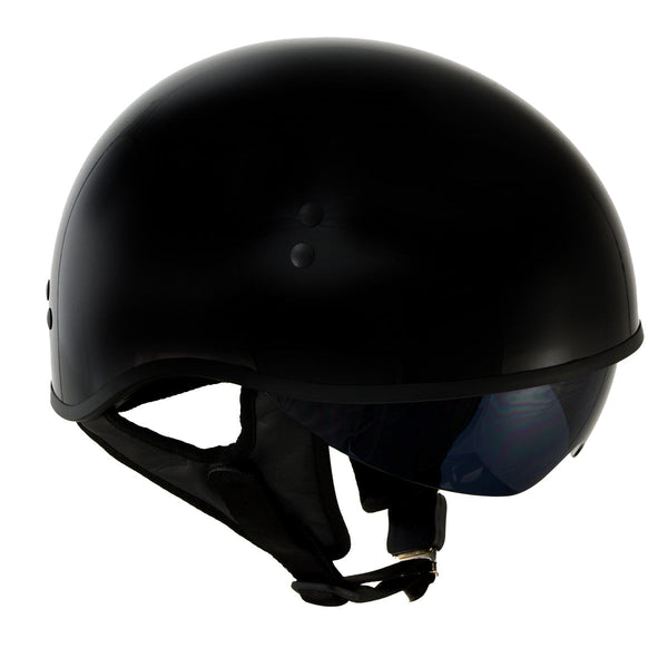 Hot Leathers T72 Black Widow Gloss Black Motorcycle Half Helmet Biker w/ Drop Down Visor
