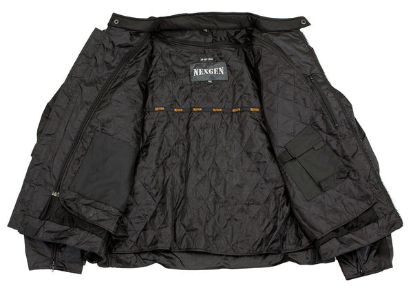 NexGen HW212102 Men's Black Nylon-Textile Vented Moto Jacket with Reflective Piping
