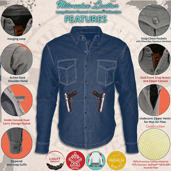 Milwaukee Leather Men’s Titans Green and Black Plaid Hooded Riding Shirt w/ CE Armor & Aramid Fiber Panels - MPM1659