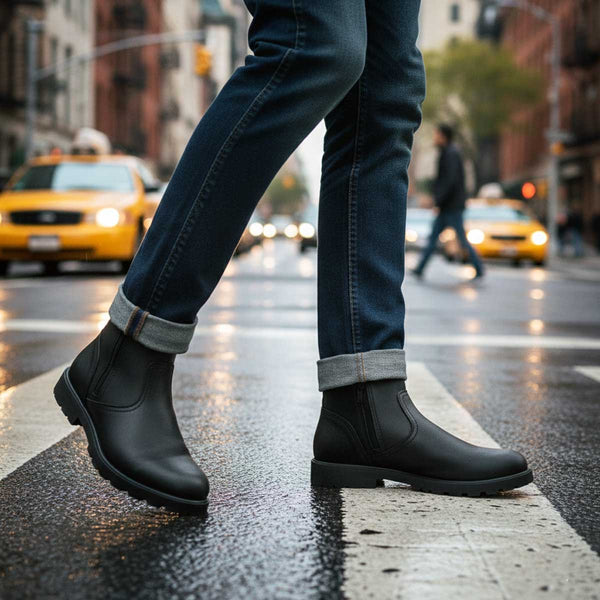 MMCC Men’s Kick Start 7” Black Top Grain Leather Motorcycle Boots - Dual YKK Zippers, Freedom Flex Toe - MBM9009
