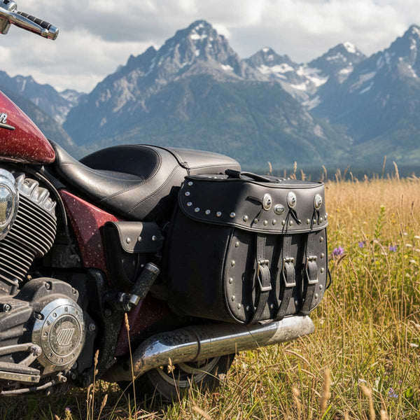 Milwaukee Leather SH652ZB Black Zip-Off Triple Buckle PVC Throw Over Motorcycle Saddlebags with Studs (18X11X7X19)