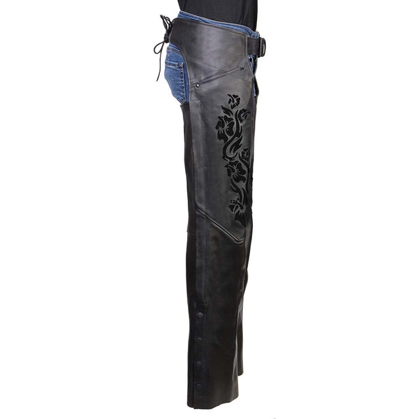Milwaukee Leather Women's Leather Motorcycle Chaps w/ Embroidery Detail, Adjustable Fit Riding Gear - LKL16701