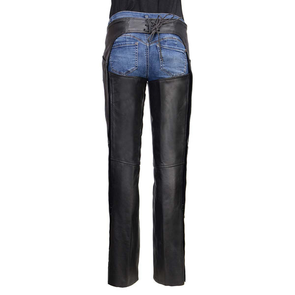 Milwaukee Leather Women's Leather Motorcycle Chaps w/ Embroidery Detail, Adjustable Fit Riding Gear - LKL16702