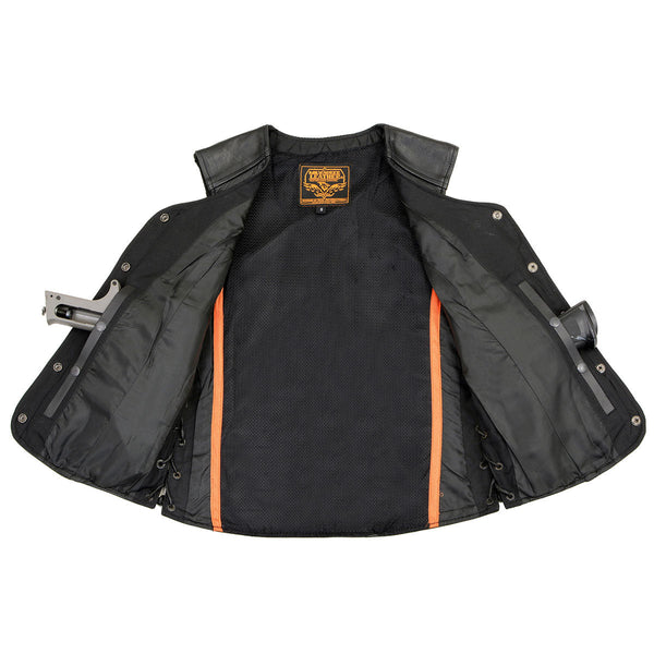 Milwaukee Leather LKL4700 Women's Black Premium Leather Side Laced  Motorcycle Biker Riders Vest w/ Snap Closure