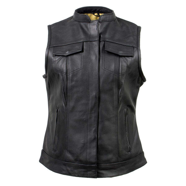 Milwaukee Leather Women's Tara Black Leather Motorcycle Rider 2-in-1 Convertible Hoodie Jacket Vest - LKL4712
