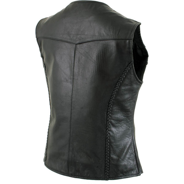 Milwaukee Leather Women's Road Queen Black Braided Buffalo Leather Motorcycle Vest - LKL4713