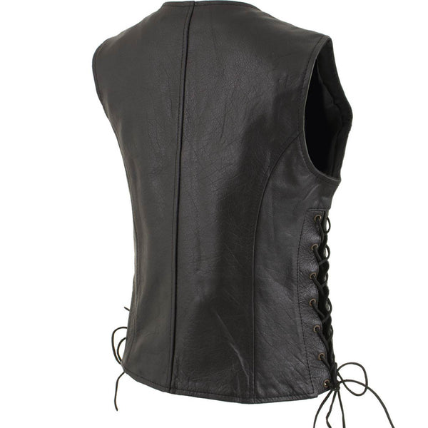 Milwaukee Leather Women's Mistress Black Side Lace Leather Motorcycle Vest - LKL4714