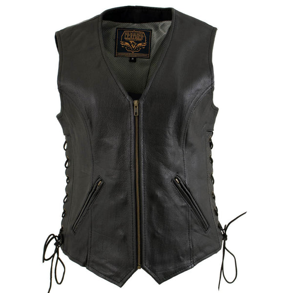 Milwaukee Leather Women's Mistress Black Side Lace Leather Motorcycle Vest - LKL4714