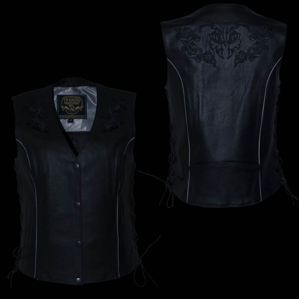 Milwaukee Leather Women's Gemma Black Leather Motorcycle Vest with Side Laces - LKL4716