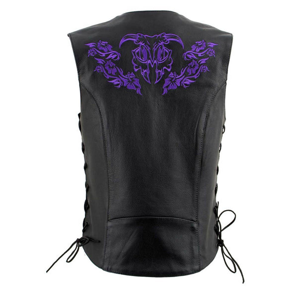 Milwaukee Leather Women's Gemma Black/Purple Leather Motorcycle Vest with Side Laces - LKL4717