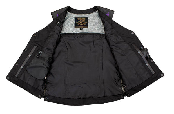 Milwaukee Leather Women's Gemma Black Leather Motorcycle Vest with Side Laces - LKL4716
