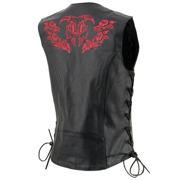 Milwaukee Leather Women's Gemma Black/Red Leather Motorcycle Vest with Side Laces - LKL4718
