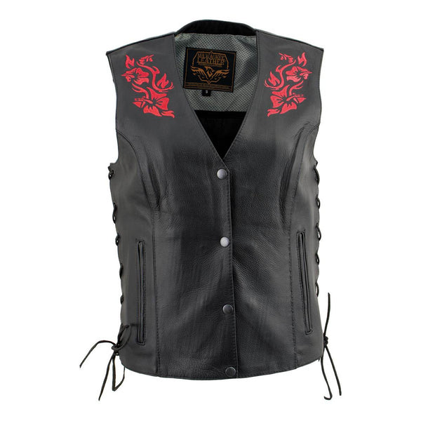 Milwaukee Leather Women's Gemma Black/Red Leather Motorcycle Vest with Side Laces - LKL4718