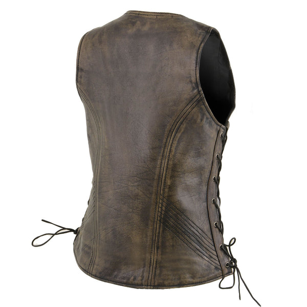 Milwaukee Leather Women's Bella Distressed Brown Leather Motorcycle Vest with Side Laces - LKL4719