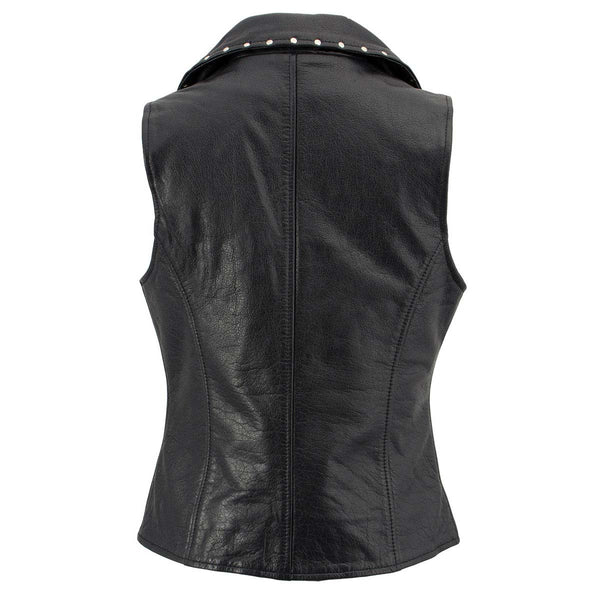 Milwaukee Leather Women's Dita Black Motorcycle Leather Vest w/ Riveted Lapel Collar - LKL4720