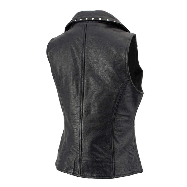 Milwaukee Leather Women's Dita Black Motorcycle Leather Vest w/ Riveted Lapel Collar - LKL4720