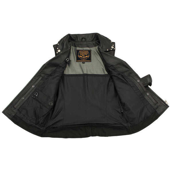 Milwaukee Leather Women's Dita Black Motorcycle Leather Vest w/ Riveted Lapel Collar - LKL4720