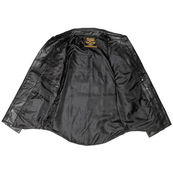 Milwaukee Leather LKM1601 Men's Black Lightweight Snap Front Casual Biker Leather Shirt