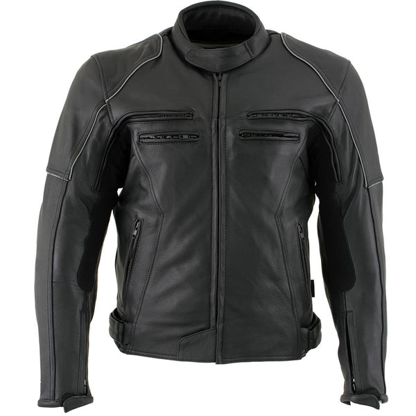 Milwaukee Leather LKM17013 Men's Premium Black Advanced Leather Motorcycle Jacket w/ CE Armor Protection