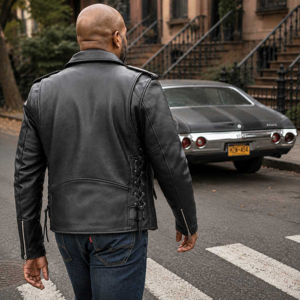 Milwaukee Leather LKM1701 Men's Classic Side Laced Black Motorcycle Premium Leather Jacket with CE Armor Protection