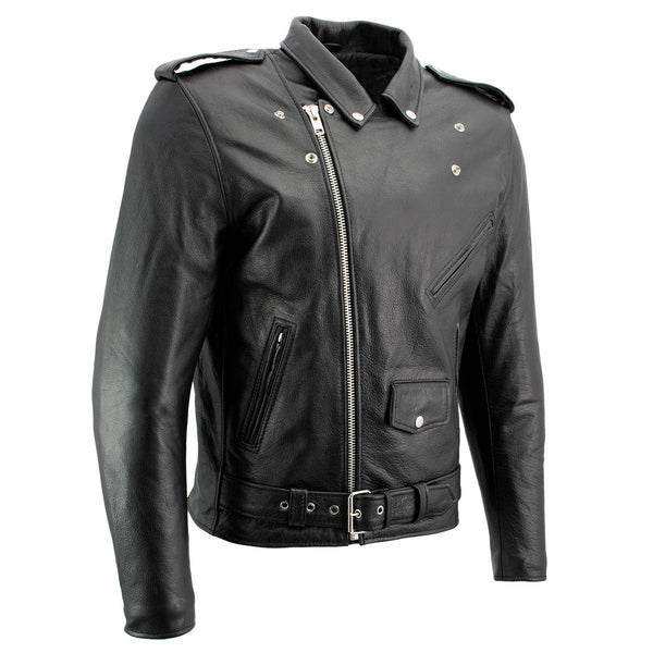 Milwaukee Leather Men's Classic Armored Black Leather Motorcycle Jacket w/ CE Armor - LKM17020
