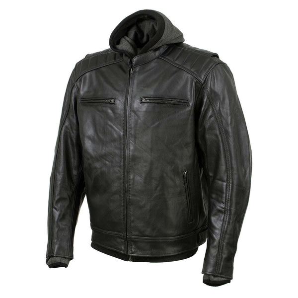 Milwaukee Leather Men's Alibi Black Leather Motorcycle Jacket w/ CE Armor, Removable Hoodie - LKM17021