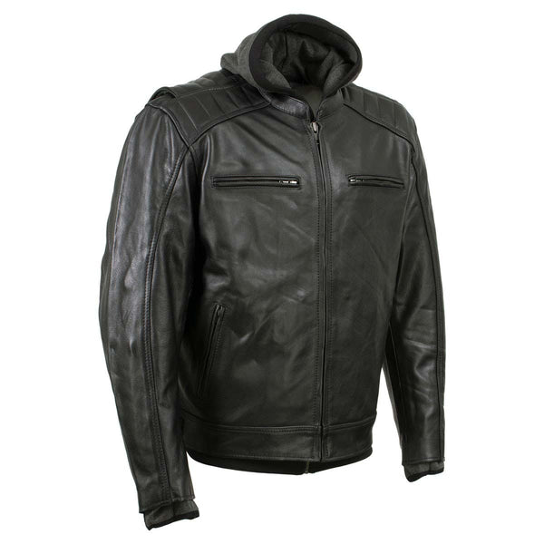Milwaukee Leather Men's Alibi Black Leather Motorcycle Jacket w/ CE Armor, Removable Hoodie - LKM17021