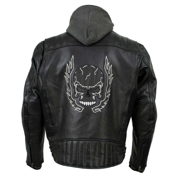 Milwaukee Leather Men's Alibi Black Leather Motorcycle Jacket w/ CE Armor, Removable Hoodie - LKM17021