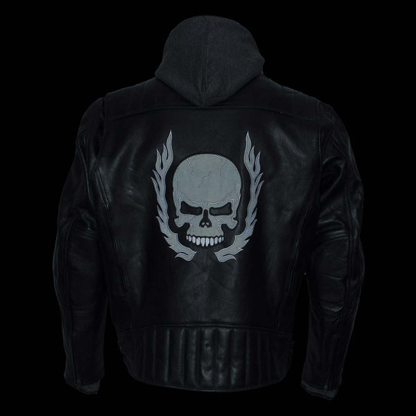 Milwaukee Leather Men's Alibi Black Leather Motorcycle Jacket w/ CE Armor, Removable Hoodie - LKM17021