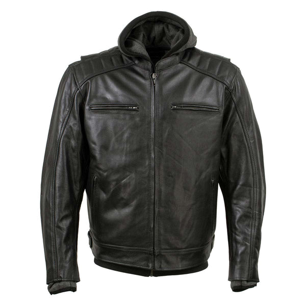 Milwaukee Leather Men's Alibi Black Leather Motorcycle Jacket w/ CE Armor, Removable Hoodie - LKM17021