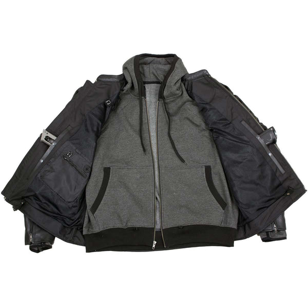 Milwaukee Leather Men's Alibi Black Leather Motorcycle Jacket w/ CE Armor, Removable Hoodie - LKM17021
