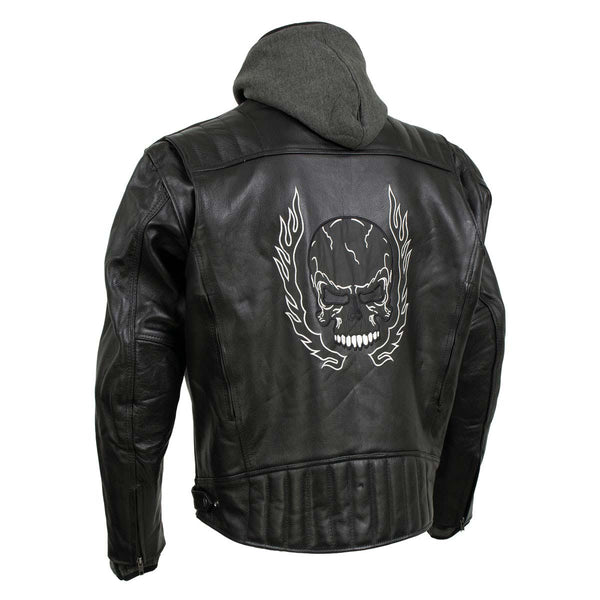Milwaukee Leather Men's Alibi Black Leather Motorcycle Jacket w/ CE Armor, Removable Hoodie - LKM17021
