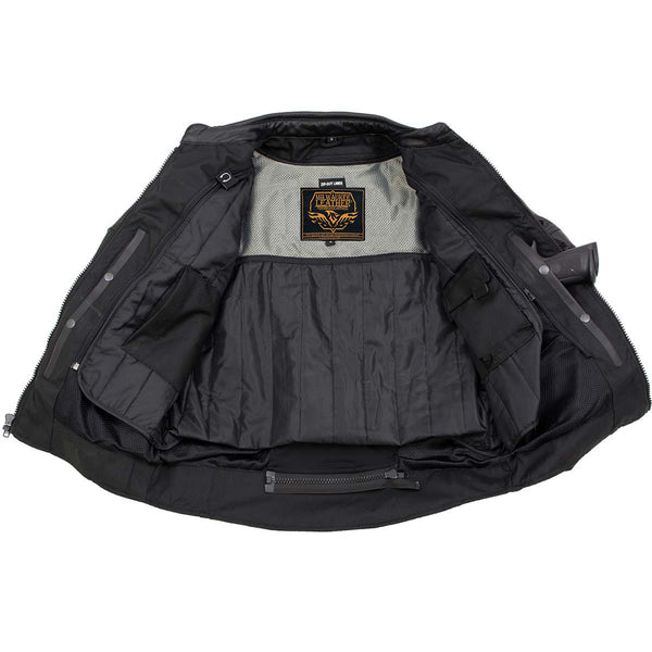 Milwaukee Leather Men's Chaos Black Leather Motorcycle Jacket w/ CE Armor, Reflective Panels, Vents - LKM17022