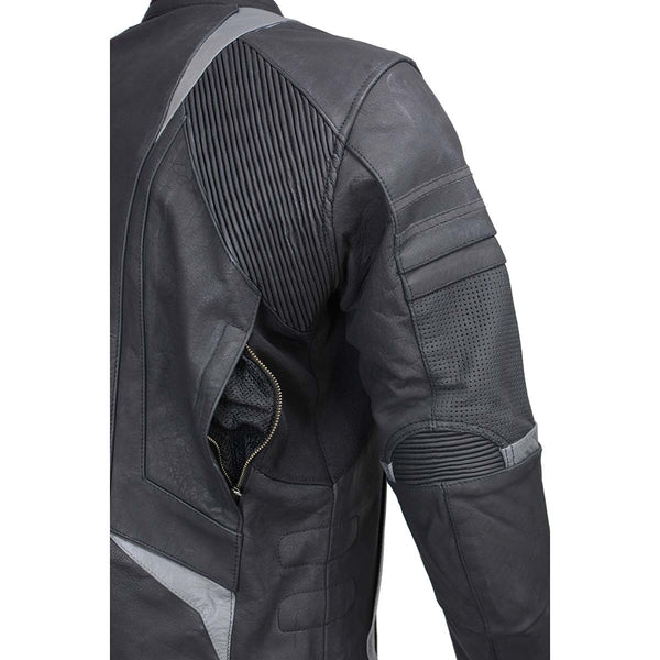 Milwaukee Leather Men's Stryde Black and Grey Matte Finish Racer Leather Motorcycle Jacket - LKM17024