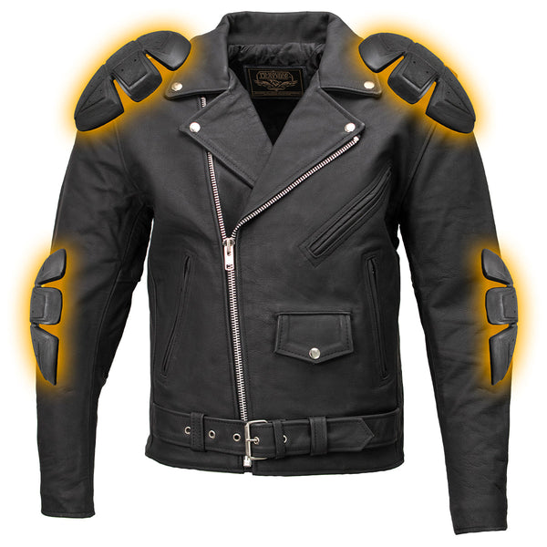 Milwaukee Leather LKM1702 Men's Vintage Flat Black Motorcycle Biker Leather Jacket w/ CE Armor Protection