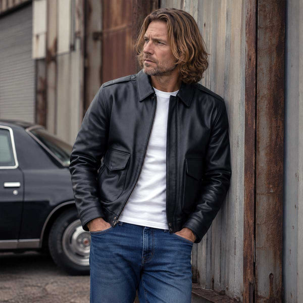 Milwaukee Leather LKM1704 Men's Classic Aviator Style Bomber Black Leather Fashion Coat Jacket