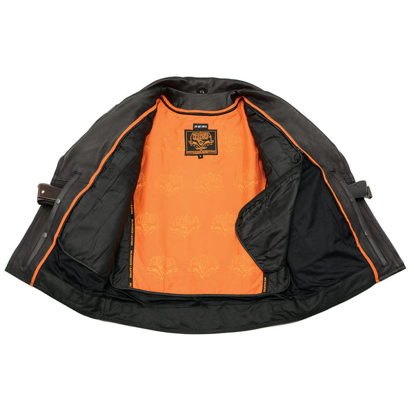 Milwaukee Leather LKM1720T Men's Tall Sizes Black Premium Leather Motorcycle Vented Leather Jacket w/ Utility Pockets
