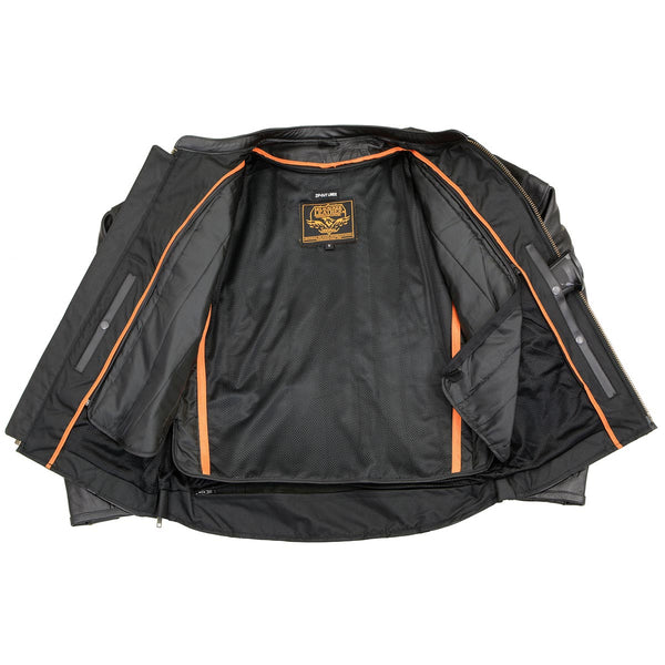 Milwaukee Leather Men's Black Leather Sporty Crossover Scooter Motorcycle Jacket w/ Reflective Piping - LKM1725