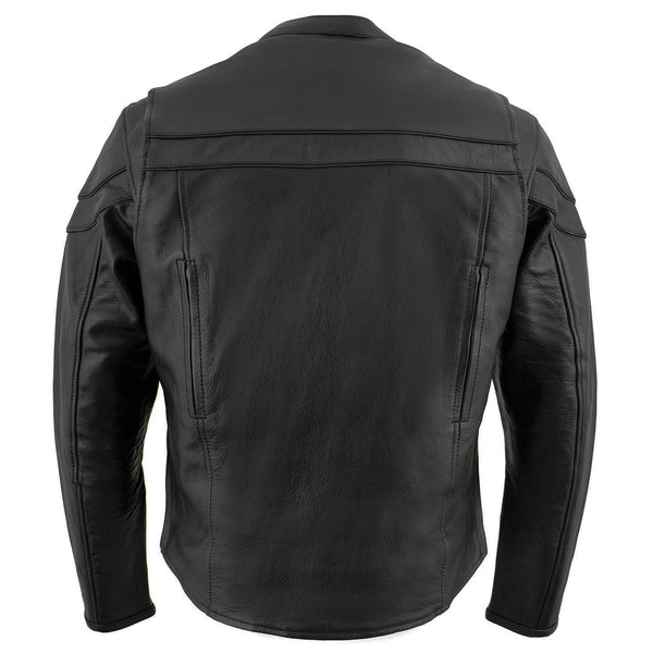 Milwaukee Leather Men's Black Leather Sporty Crossover Scooter Motorcycle Jacket w/ Reflective Piping - LKM1725