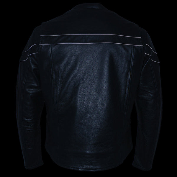 Milwaukee Leather Men's Black Leather Sporty Crossover Scooter Motorcycle Jacket w/ Reflective Piping - LKM1725