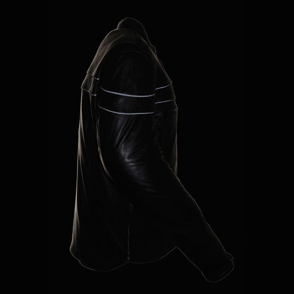 Milwaukee Leather Men's Black Leather Sporty Crossover Scooter Motorcycle Jacket w/ Reflective Piping - LKM1725