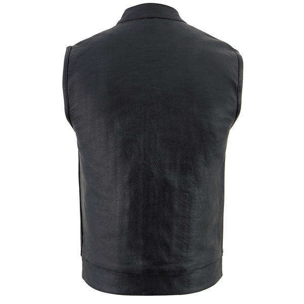 Milwaukee Leather LKM3710 Men's Black Leather Club Style Motorcycle Rider Vest w/ Zipper and Snap Button Closure