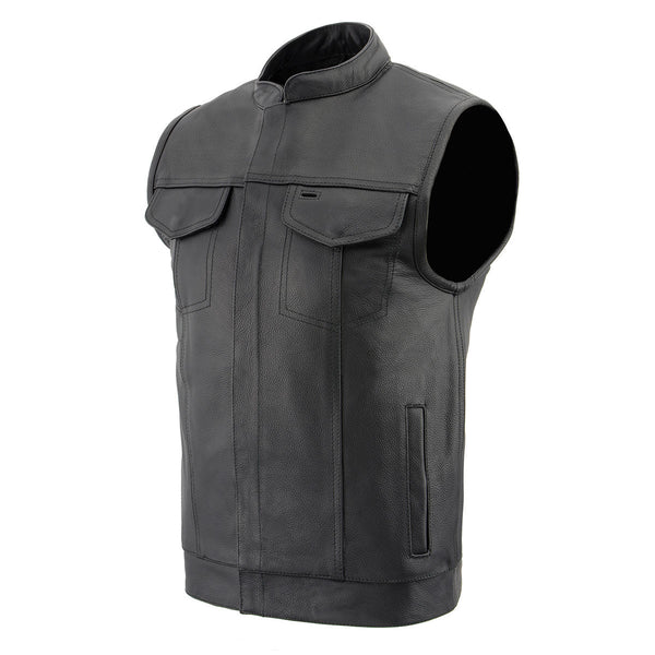 Milwaukee Leather LKM3713 Men's Black Leather Club Style Motorcycle Rider Vest w/ Dual Closure