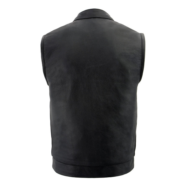 Milwaukee Leather LKM3713 Men's Black Leather Club Style Motorcycle Rider Vest w/ Dual Closure