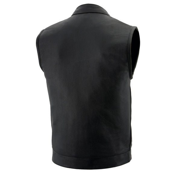 Milwaukee Leather LKM3713 Men's Black Leather Club Style Motorcycle Rider Vest w/ Dual Closure