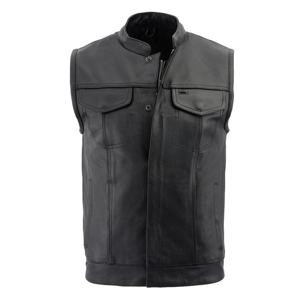 Milwaukee Leather LKM3713 Men's Black Leather Club Style Motorcycle Rider Vest w/ Dual Closure