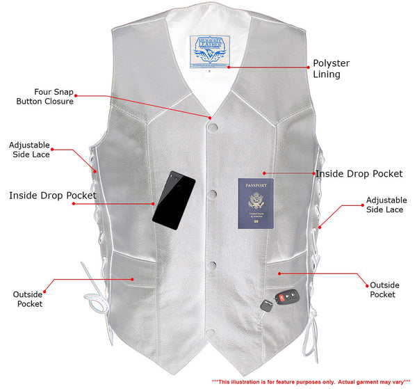 Milwaukee Leather Men's Classic ‘Side Laced Black Western Style Motorcycle Vest - LKM3776