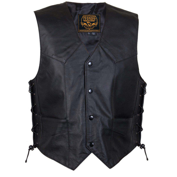 Milwaukee Leather Men's Black Classic Western Style Side Laced Motorcycle Leather Vest - LKM3779
